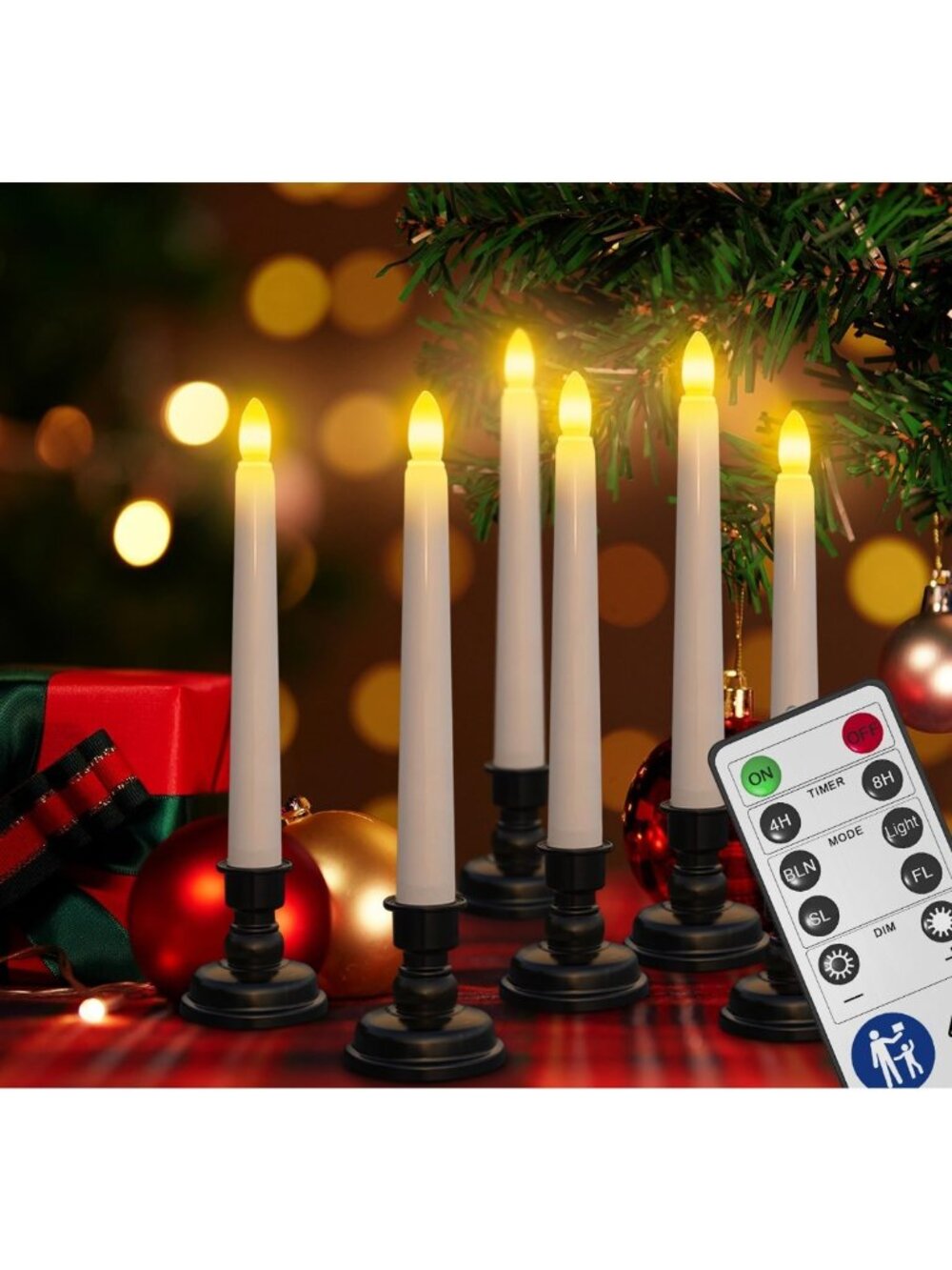 Set of 6 Flameless LED Taper Candles with Remote - Perfect for Window Decor